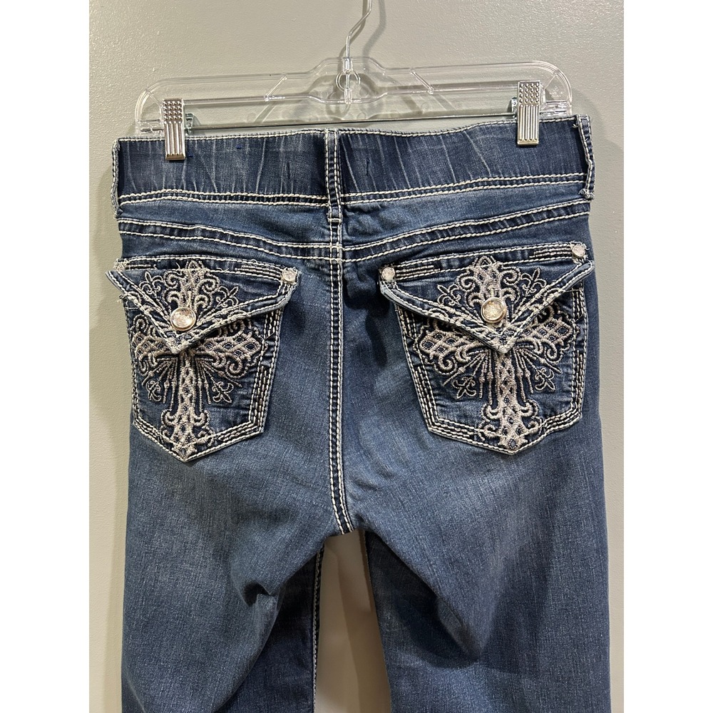 Apt 9 Womens Bootcut Jeans Blue Medium Wash Embroidered Cross Pockets Size 10 - Picture 4 of 6